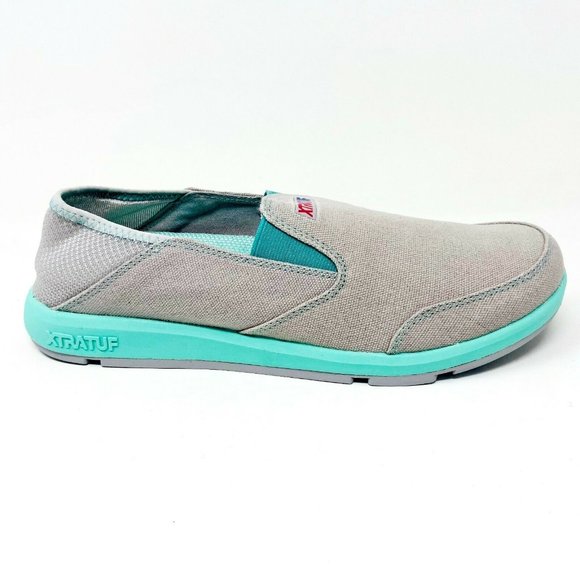 XtraTuf Yellowtail Grey Seafoam Slip Resistant Womens Canvas Slip On Shoes - Picture 1 of 5